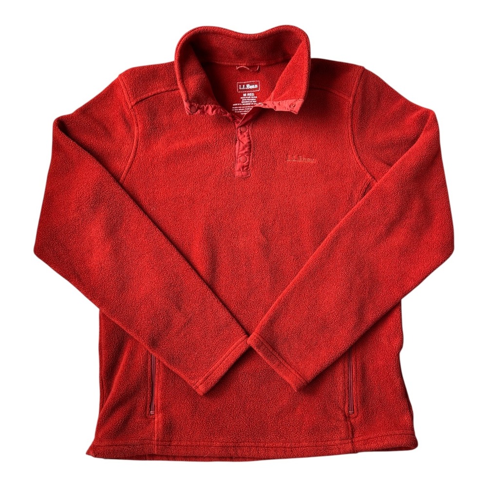 L.L.Bean Men's Fleece Quarter Snap Pullover Jacket Red Burnt Orange Size M Warm